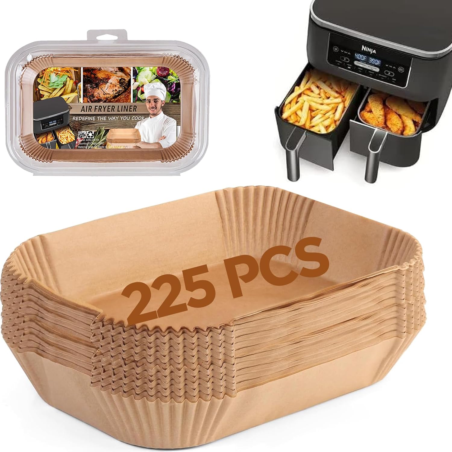 Ninja Foodi Air Fryer Liners - Disposable Parchment Paper for Dual Basket Cooking | Rectangular Size