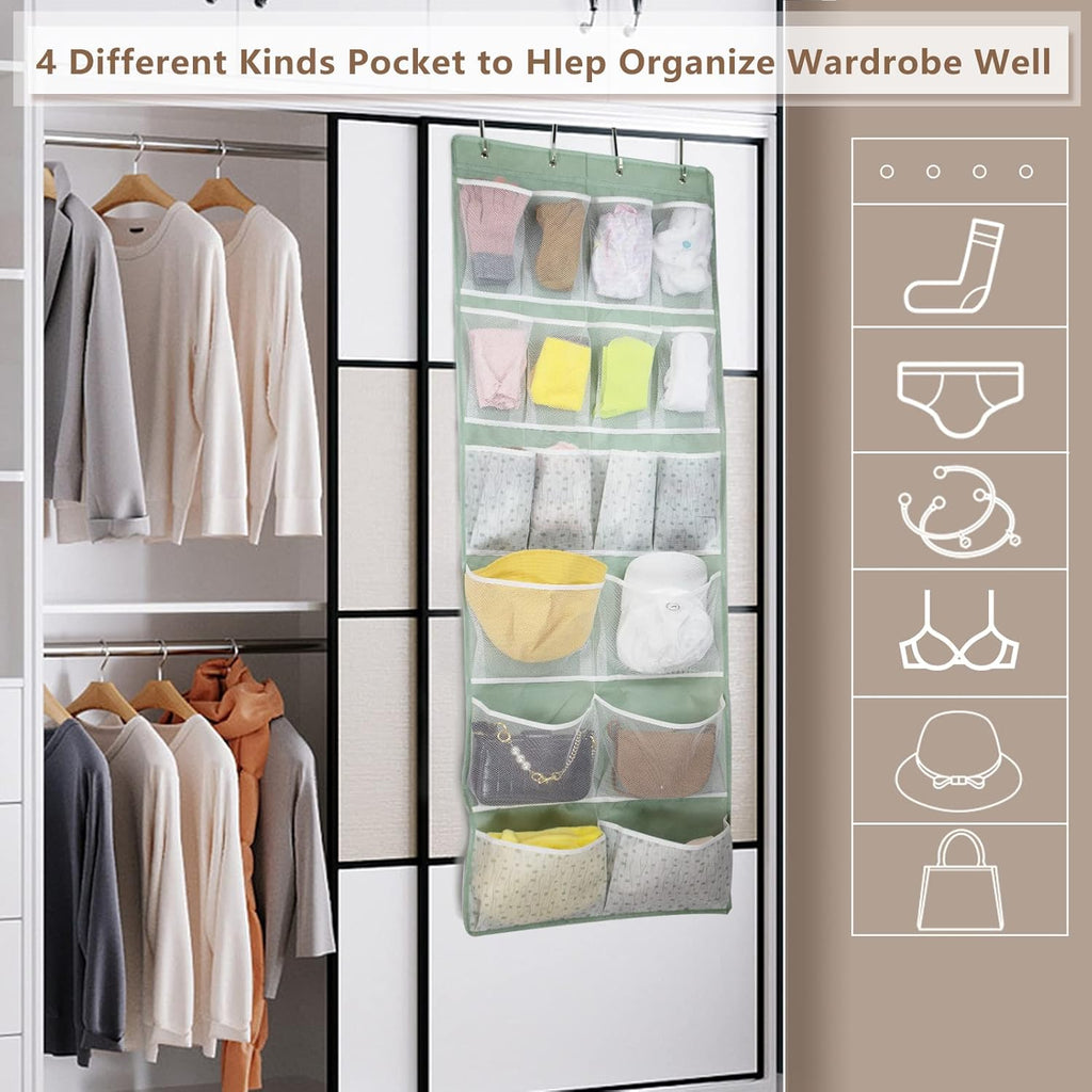Skiennix 18-Pocket Over-The-Door Organizer - Versatile Storage for Shoes, Socks, Hats & More | Green