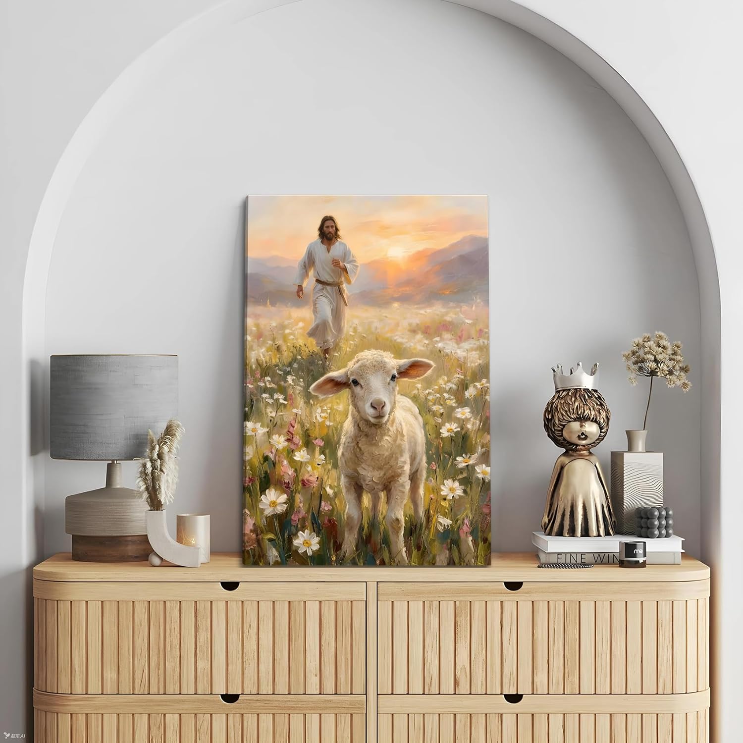 SIXWOOD Canvas Wall Art - Good Shepherd Jesus Seeking Lost Sheep | Framed 12x16 in Christian Decor