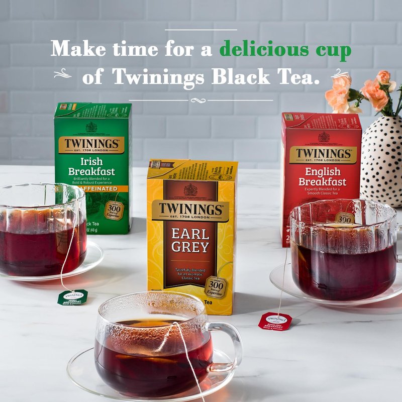 Twinings Tea Variety 6-Pack – Earl Grey, English Breakfast, Irish Breakfast, Decaffeinated Earl Grey, Decaffeinated English Breakfast, Lady Grey Tea Bags, 20 Count Each