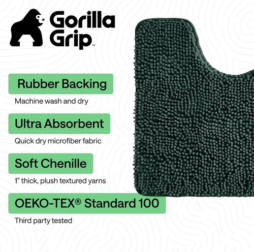 Gorilla Grip Plush Chenille Bath Rug Mat - Soft Microfiber, Machine Washable, Hunter Color, Oval Toilet Base