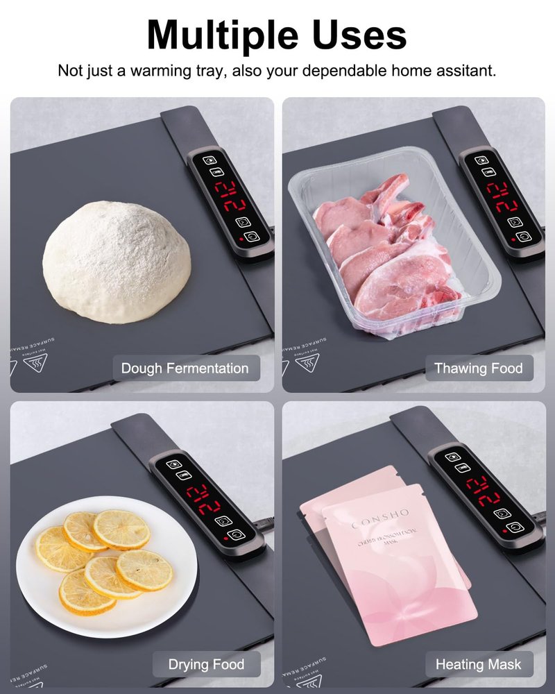 AUTOPkio Food Warming Mat, Rapid-Heat Electric Warming Tray with 5 Adjustable Temperature Settings, 1-4H Auto Shut-Off Timer & Child-Safe Lock, Roll-Up Design for Buffets, Parties & Family Gatherings