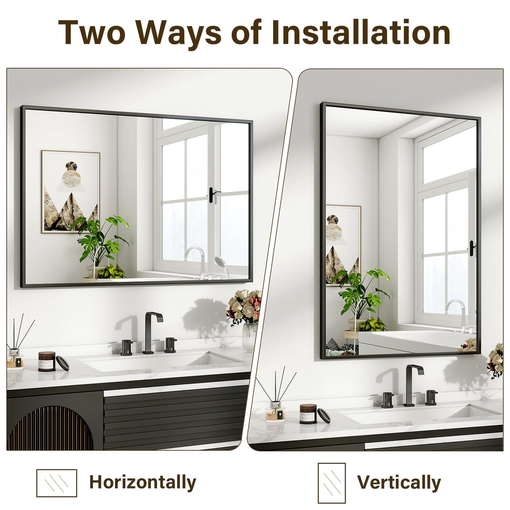 HARRITPURE 48"x30" Bathroom Mirror for Wall, Large Black Framed Rectangle Mirror Aluminum Alloy Frame Wall-Mounted Horizontally/Vertically for Entryway/Bedroom/Vanity