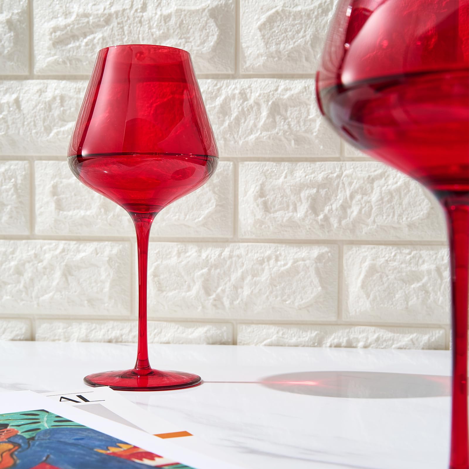 Red Ruby Crystal Wine Glasses Set of 2, Elegant 20oz Tall Drinkware, Glassware for Hosting and Gifting, Sophisticated Italian-Inspired Barware Party Gift to Wife, Mom, or Friend