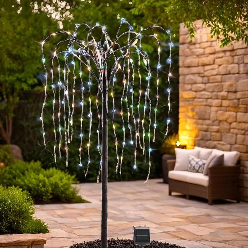 Solar Willow Tree with 200 LEDs - White/Purple/Multicolor Lights, 4.5 ft