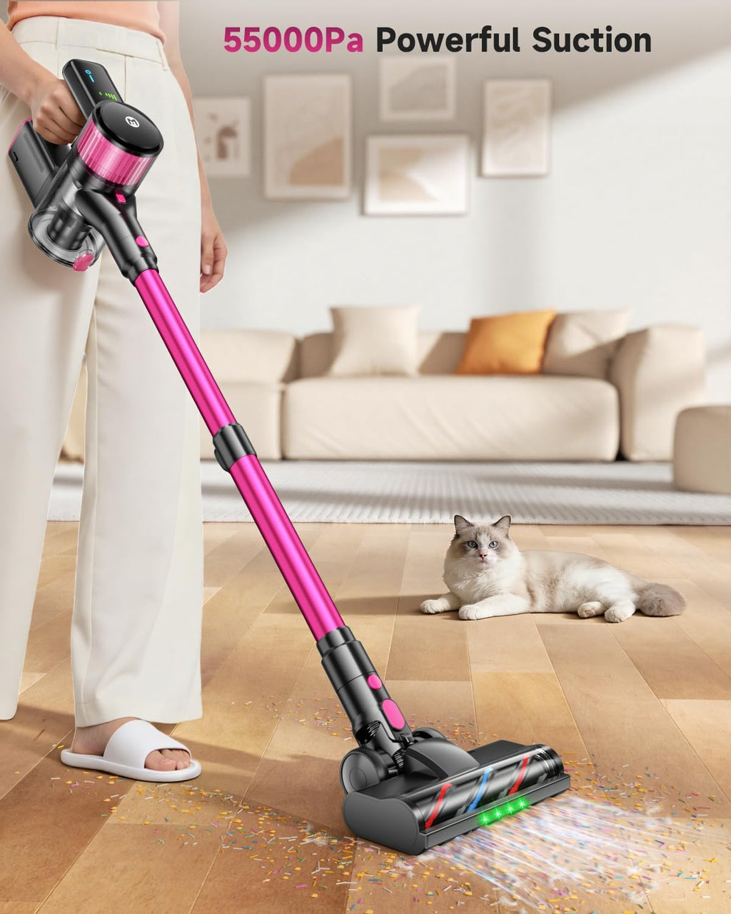 MYUAKO Cordless Vacuum Cleaner - 650W Powerful Suction | 75-Minute Runtime, 2L for Hardwood & Carpets