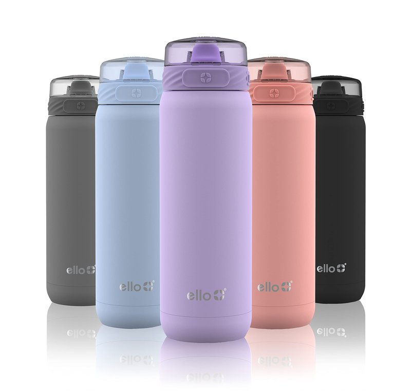 Ello Cooper 18oz Kids Stainless Steel Water Bottle with Straw and Carry Handle, Double Walled and Vacuum Insulated Metal, Leak Proof Locking Lid with Soft Silicone Spout, Reusable, BPA Free, Lilac
