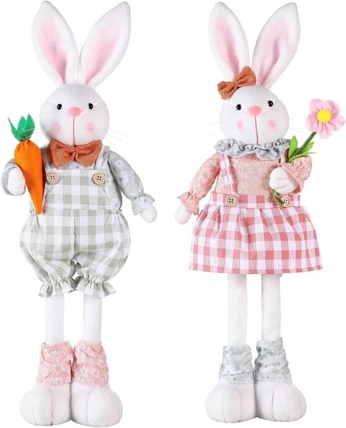 Adjustable Easter Bunny Gnome Plush - Extendable 16.1” to 21.7” Rabbit Decor for Spring Holiday Display