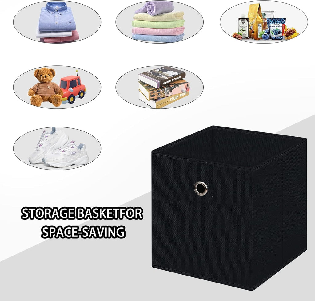 Skiennix Black Foldable Storage Cubes - 11-Inch Fabric Organizer Bins with Handles | Set of 3