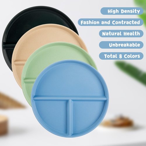 16 Pcs 9 Inch Unbreakable Divided Plates for Kids Adult Dishwasher Microwave Safe 3 Compartment Plates Lightweight Healthy Plastic Reusable Dinner Plate for Child Dishes(Multi Colors)