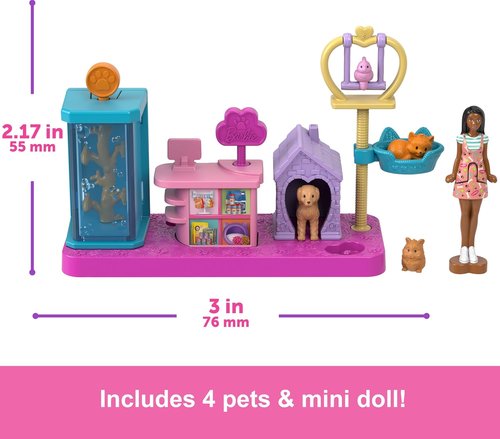 Barbie Mini BarbieLand Pet Boutique Playset - Includes Doll, Checkout Stand & Pet House for Imaginative Play