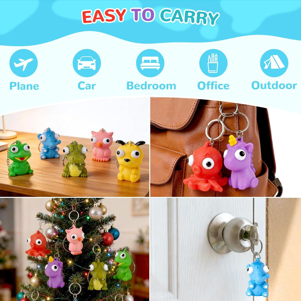 Squishy Toys | 32 Packs Popping Eyes Animal Keychains - Fun Fidget Party Favors for Kids