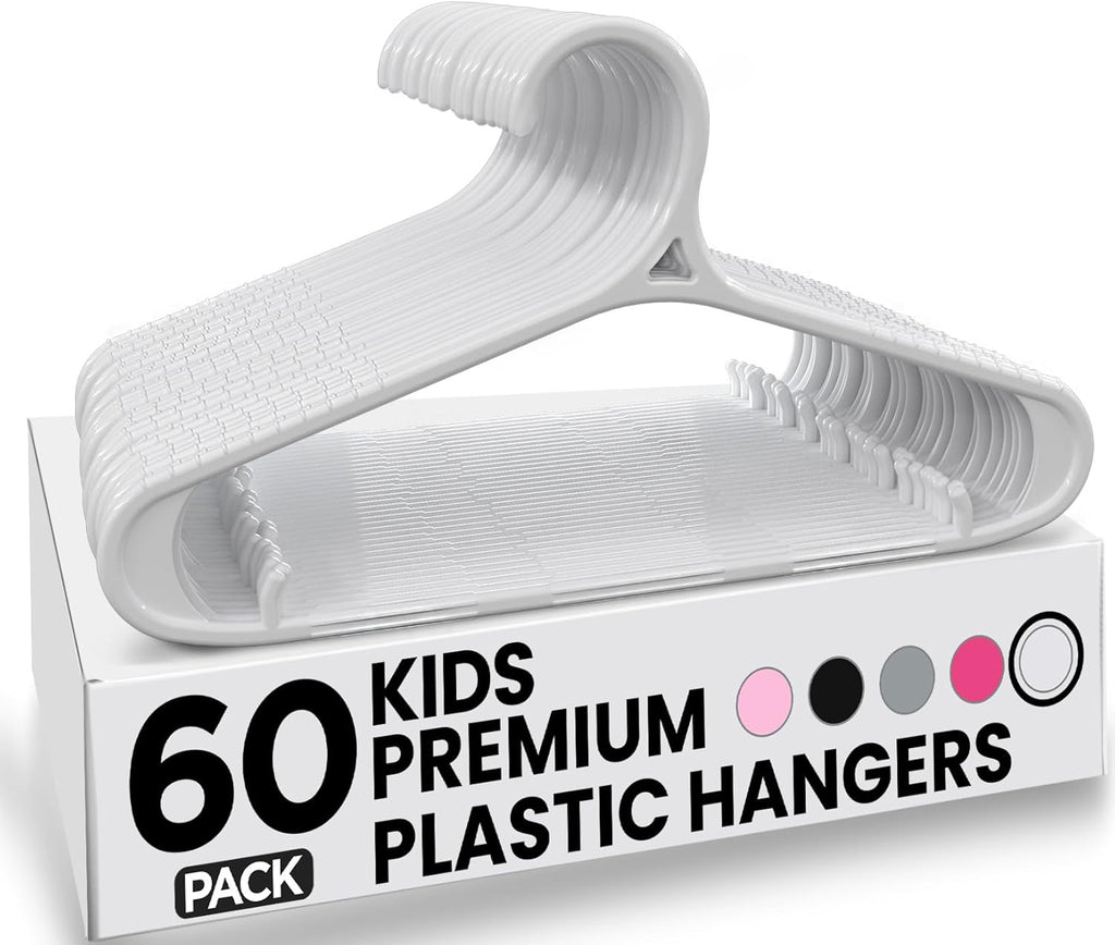 Utopia Home Kids Hangers - 60 Pack 11-Inch Non-Slip Plastic Baby Hangers for Closet | White