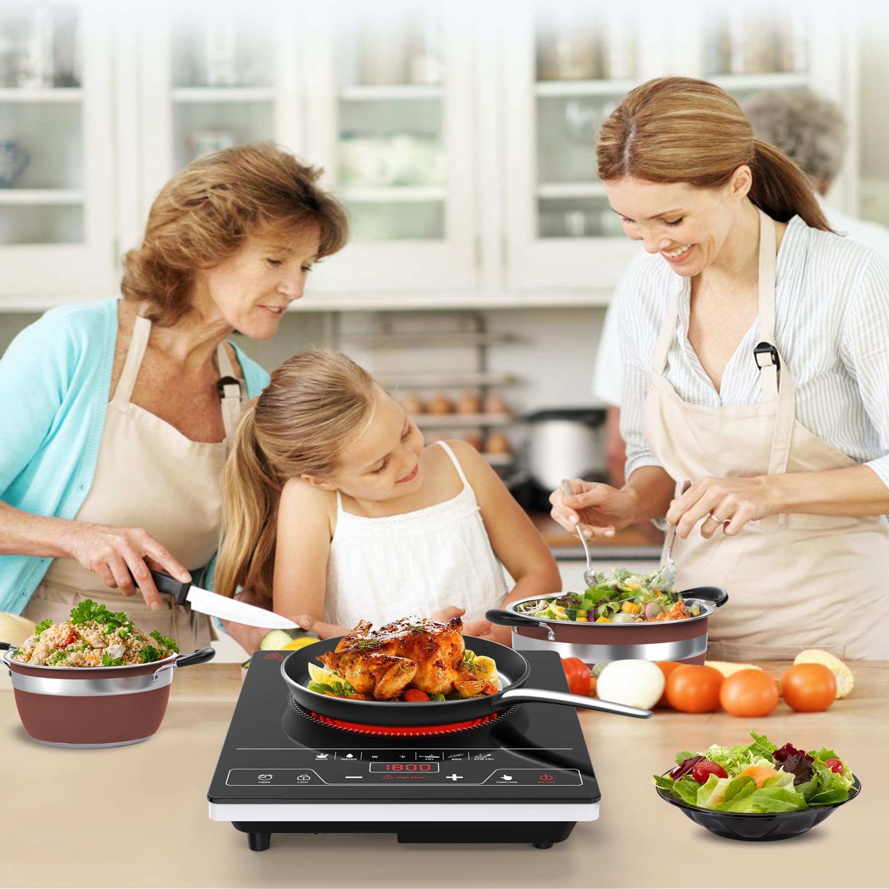 VBGK Single Burner Electric Cooktop,1800W Electric Stove Top Portable Cooktop LED Touch Control,8 Power Levels, Kids Lock