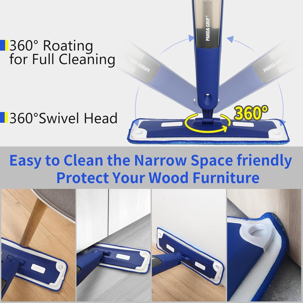 Skiennix Premium Spray Mop - 18 Inch Multi-Purpose Hardwood Cleaner with 3 Reusable Pads | Blue