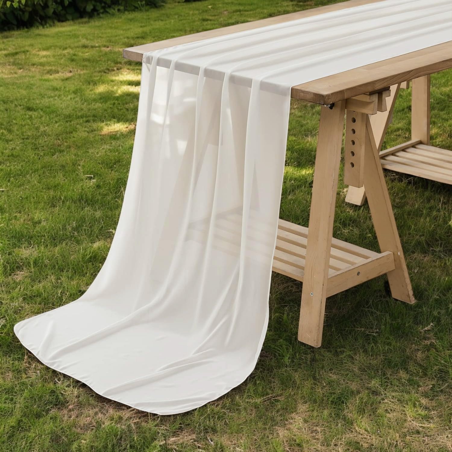 MDS Pack of 10 | Ivory | 10ft Chiffon Table Runner 29x120 Inches Long Romantic Rustic Sheer Gauze Runner for Wedding Bridal Shower Birthday Banquets Engagement Spring Easter Boho Decorations