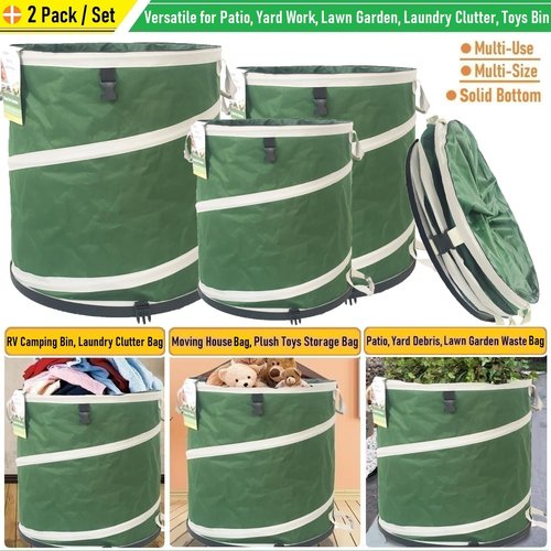 24 Gallon and 46 Gallon Collapsible Trash Can Solid Bottom for Yard Waste Bag,Yard Debris Bag,Pop-Up Trash Can,Recycling Bin,RV Camping Waste Bin,Laundry Hamper,Lawn Grass,Garden Weeds Bags,Leaf Bags