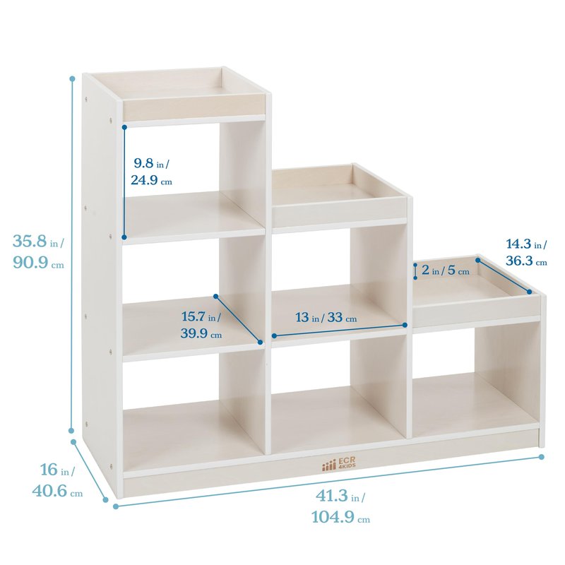 ECR4Kids 3-2-1 Double-Sided Cube Storage Organizer, Classroom Furniture, White Wash