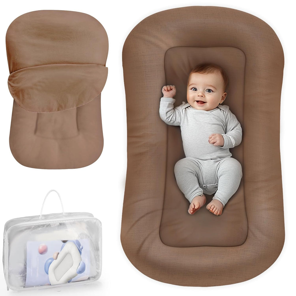 Skiennix Infant Support Cushion - Portable Tummy Time Mat for Newborns 0-24 Months | Soft Cotton, Brown