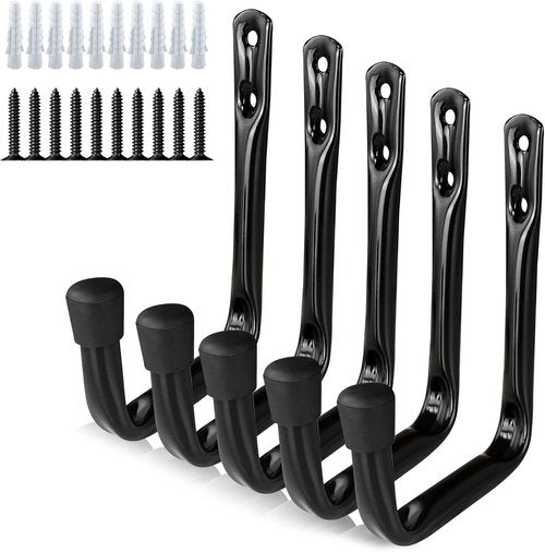 Dreecy J Heavy-Duty Utility Hooks - Perfect for Garage Storage | 5-Pack Black Wall Hooks