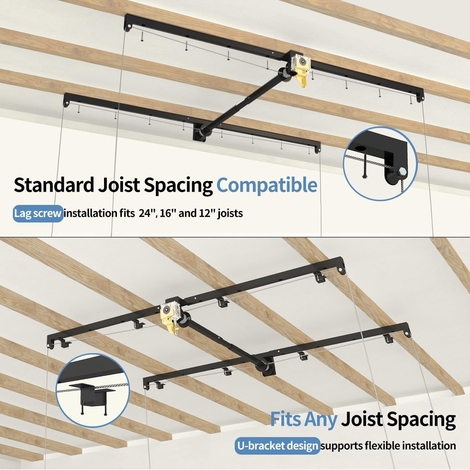 Overhead Garage Storage Rack - Heavy-Duty 4x8 FT Ceiling Mounted Lift System with Safety Lock | 325 lbs Capacity