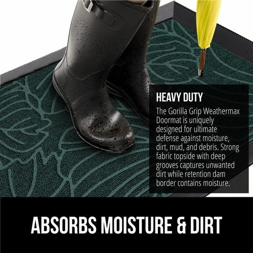 GORILLA GRIP Waterproof All-Season WeatherMAX Doormat - 60x24 Natural Rubber, Stain & Fade Resistant, Easy Clean Green Palm