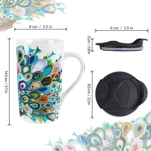 NymphFable Peacock Ceramic Mug 18oz Large Coffee Cup with Handle Personalized Baking Pattern Tea Cup