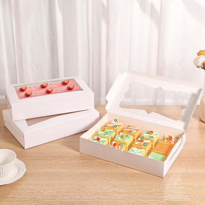 PFAMKEER 48pcs12x8x2.5 Inches Bakery Boxes,Cookie Boxes with 3Style for Window Bread,Treat，Chocolate,Strawberries,Dessert,Cakes,Donuts,Muffins,pastry