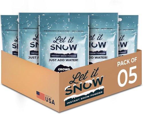 Let It Snow Instant Fake Snow Powder - Safe, Easy-to-Use Artificial Snow for Holiday Decor | 5 Packs, Makes 5 Gallons
