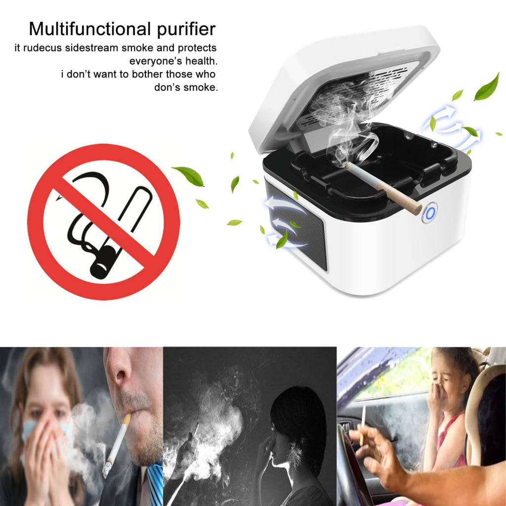 Smokeless Ashtray, Multifunctional Ashtray, Ash Purifier,with 4 HEPA Filter,Reduce Smoke, USB Charging for Home, Car or Office (White)