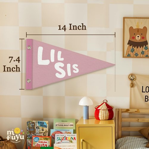 MOFUYU Girls Room Decor Felt Banner, Pink Decor Wall Hanging Pennant Banner Flags for Little Sisters,Little Girl Room,Nursery,Bedroom,Homeschool 7.4x14 Inch