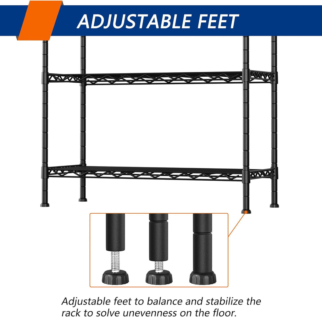 Regine Switzerland Heavy-Duty 4-Shelf Storage Shelving Unit - Adjustable Metal Organizer for Kitchen & Bathroom, Black