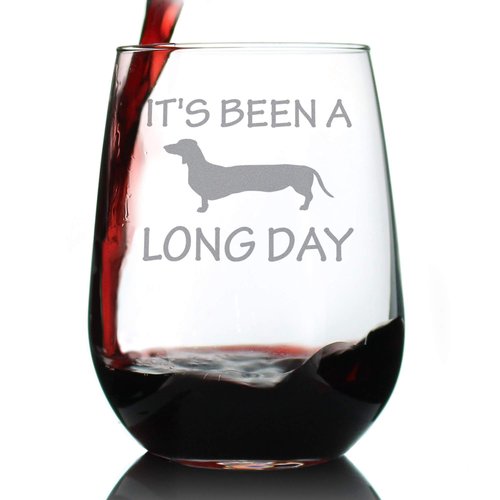 Bevvee It's Been A Long Day – Stemless Wine Glass - Funny Dachshund Gifts and Decor - Large 17 Ounce