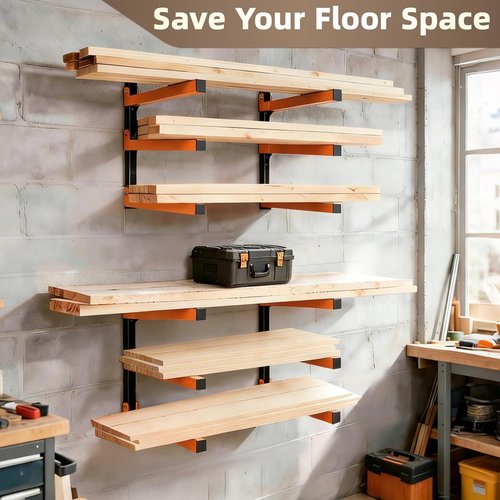 Heavy Duty Steel Wall Mounted Lumber Storage Rack | Space-Saving Wood Organizer for Garages & Workshops