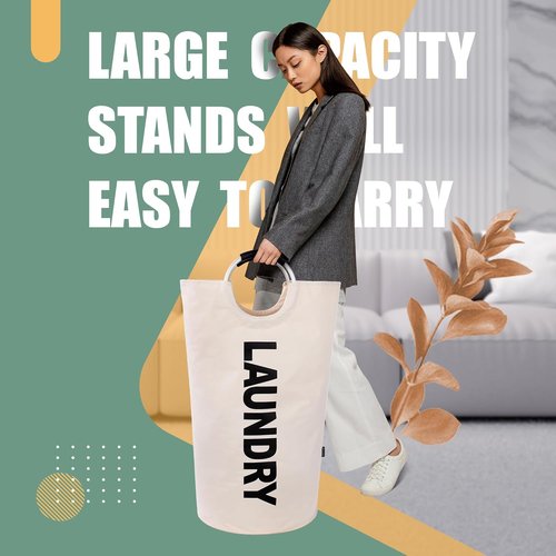 Caroeas 100L Laundry Basket - Large Collapsible Hamper with Padded Handles | Beige, Easy Storage