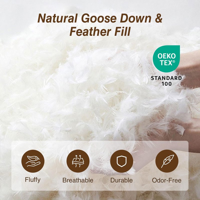 puredown® Goose Feather Down Pillows Set of 2 with 100% Cotton Cover, Hotel Collection Pillows, King Size for Stomach, Side & Back Sleepers