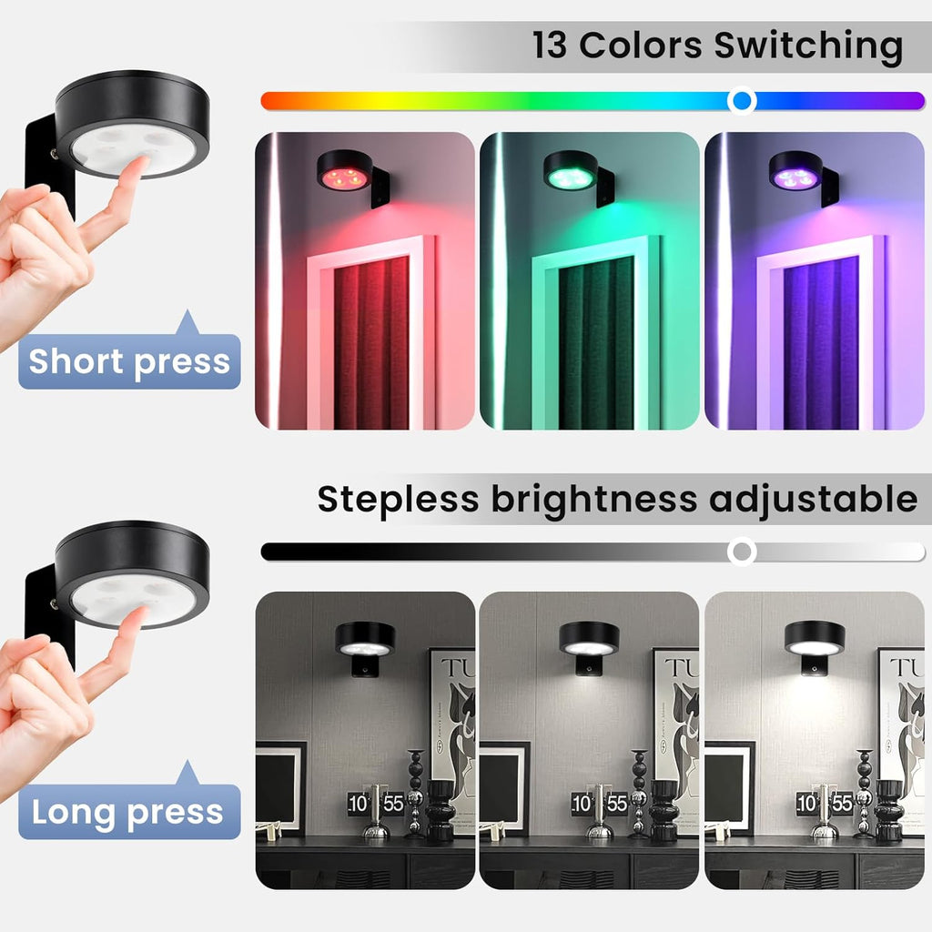 Skiennix 2-Pack Wireless Battery Operated Painting Light - RGB Remote Control Art Display, Dimmable Black