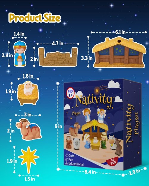 HARDWIND Nativity Set - 25-Piece Christmas Story Playset Figurines for Kids Ages 1-6+
