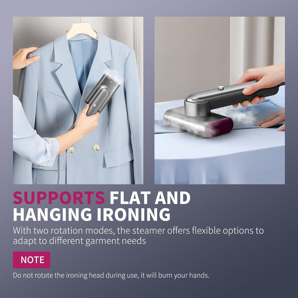 Skiennix Portable Clothes Steamer - Fast Heat-Up in 15 Seconds | 70ml Water Tank, Silver Gray