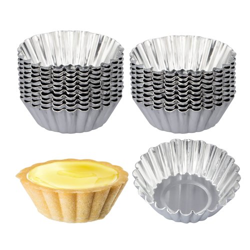 ISKYBOB 20 Pack Egg Tart Pans, 2.4 x 0.8in Mini Metal Cupcake Pans Pie Cookie Muffin Tins Reusable Baking Mold Cups