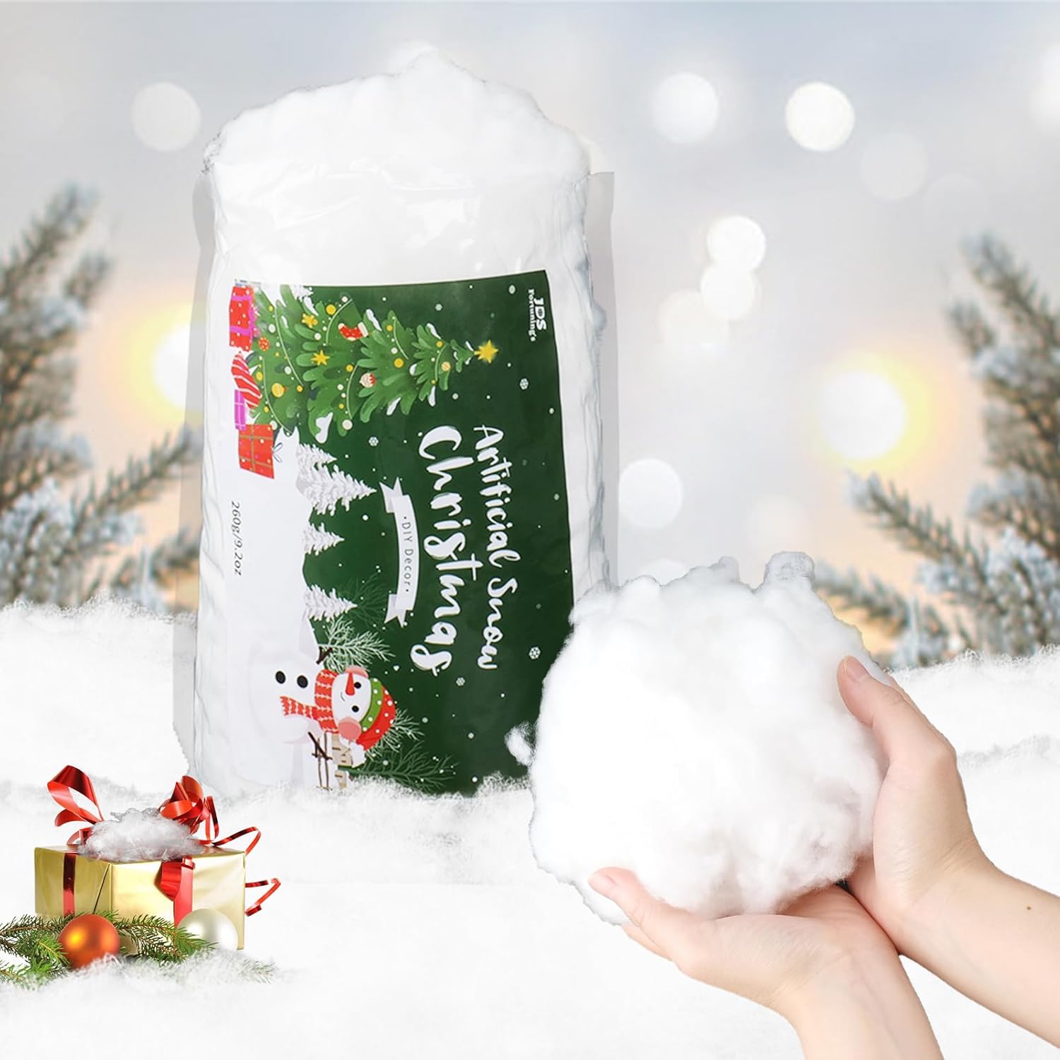 Skiennix Christmas Fake Snow - 9.2oz Fluffy Artificial Snow for DIY Tree Decor & Winter Displays