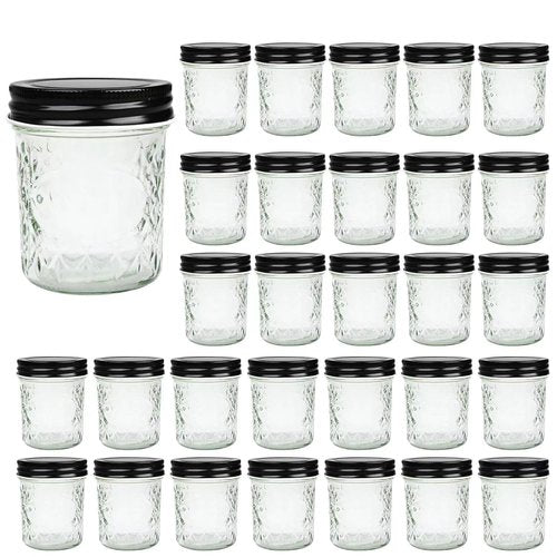 Glass Jars With Lids,6 oz Jars With Black Lids Small Clear Canning Glass For Caviar,Herb,Jelly,Jams,Mini Wide Mouth Mason Jar Spice Jar For Kitchen Storage Preserving Food And Party Favors 30 Pack