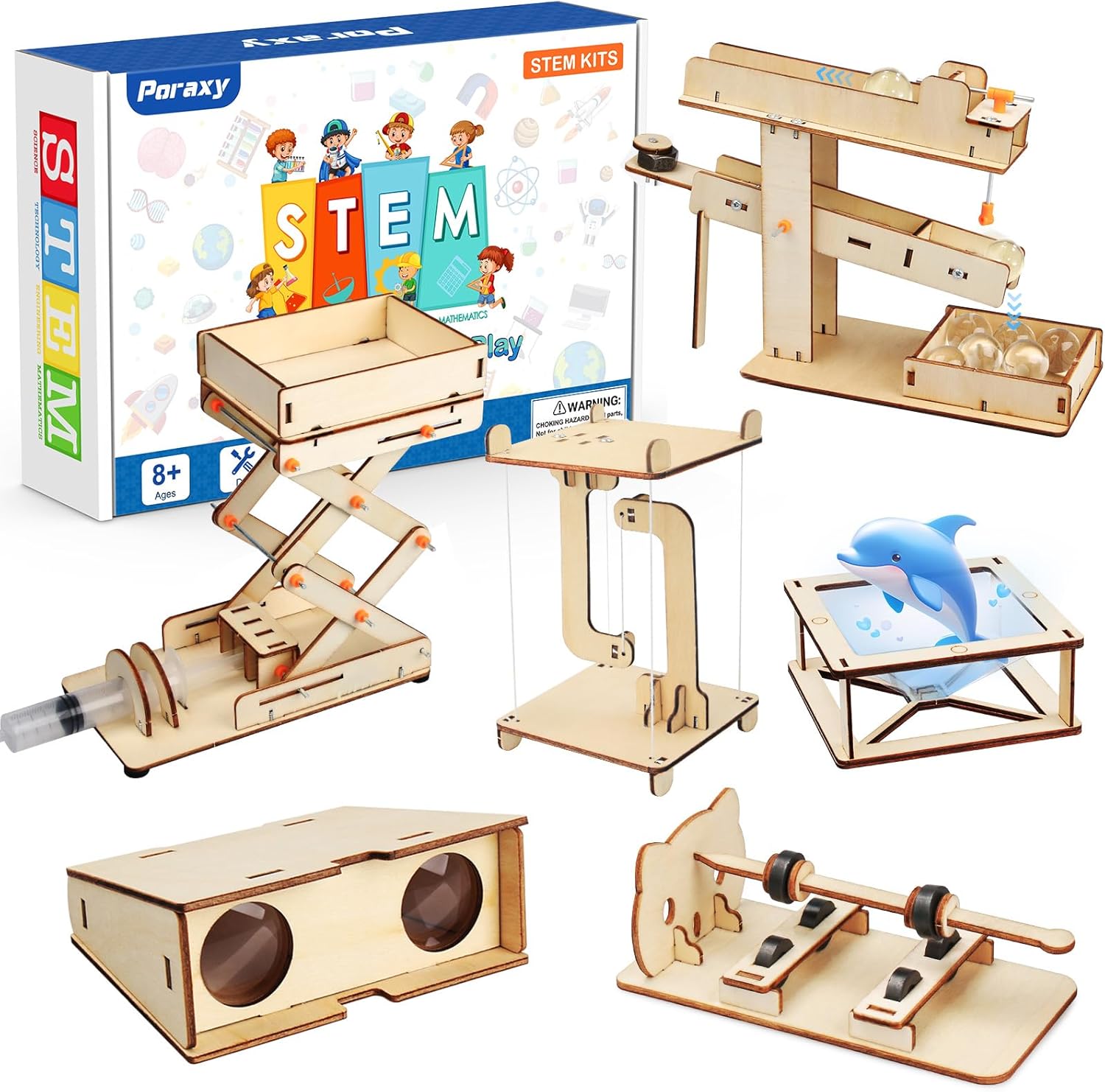 Poraxy 6 in 1 STEM Kits for Kids | Educational Science Building Projects & 3D Wooden Puzzles | Ages 8-13