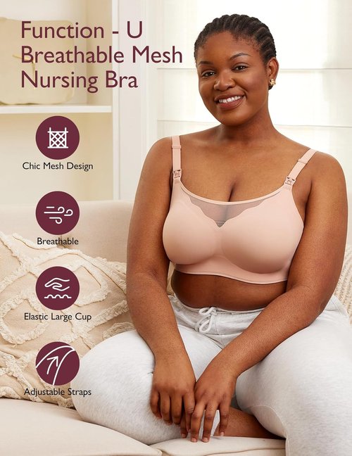 Momcozy Nursing Bra - Breathable Mesh Comfort for Maternity | Medium Size U-Shaped Full Body Pillow