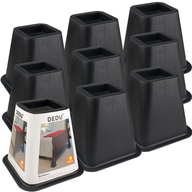 DEDU Bed Risers 6 Inch Heavy Duty 9 Pack, Furniture Risers for Sofas Oversized, Bed Furniture Risers with Non-Slip Pad Supports Up to 2200 Lbs for Bed, Couch, Desk, Chair (Black)
