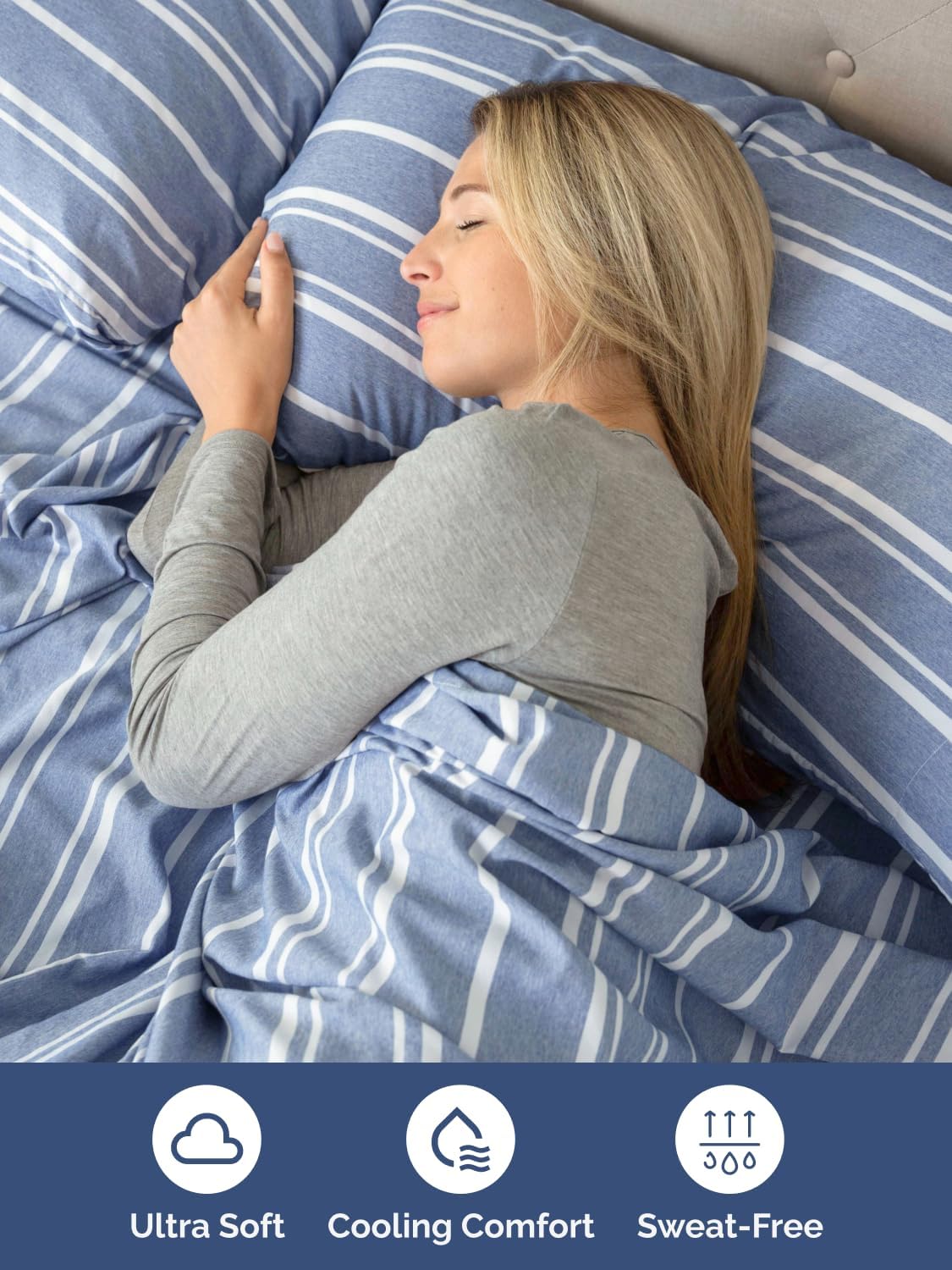 Skiennix Extra Deep Cal King Sheet Set - 6-Piece Breathable Cooling Bedding - Soft Wrinkle-Free Blue Stripes