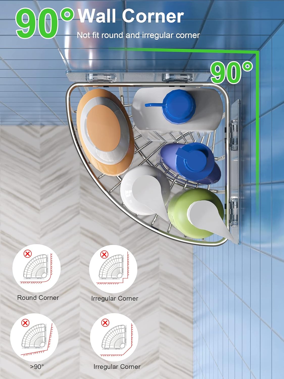 SMARTAKE Corner Shower Caddy - Deep Basket Design, Wall Mounted SUS304 Stainless Steel Organizer | Silver 2-Pack