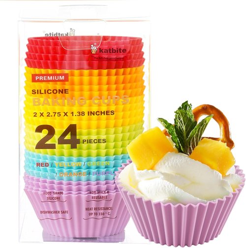Katbite Silicone Cupcake Liners - Non-Stick Heavy Duty Muffin Molds, 24 Pack, Multicolor for Parties & Baking