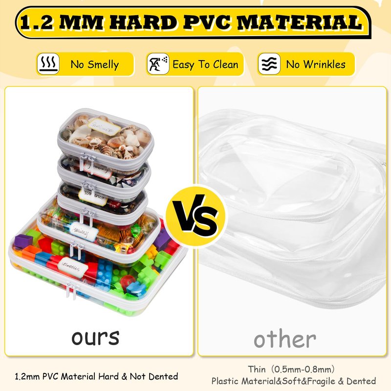 AOBOPLE Clear Hard Shell Zipper Case,3PCS M+L+XL(13.78"x11.8"+9.8"x7.87"+8.66"x6.1") Large Toy Storage Bags,Plastic Transparent Hard Zipper Case Travel Waterproof Organizer Bags for Puzzles,Cosmetics