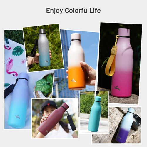 Insulated Water Bottle with Strap,18 oz Double Wall Stainless Steel Vacuum Bottles Metal Water Flask,Dawn
